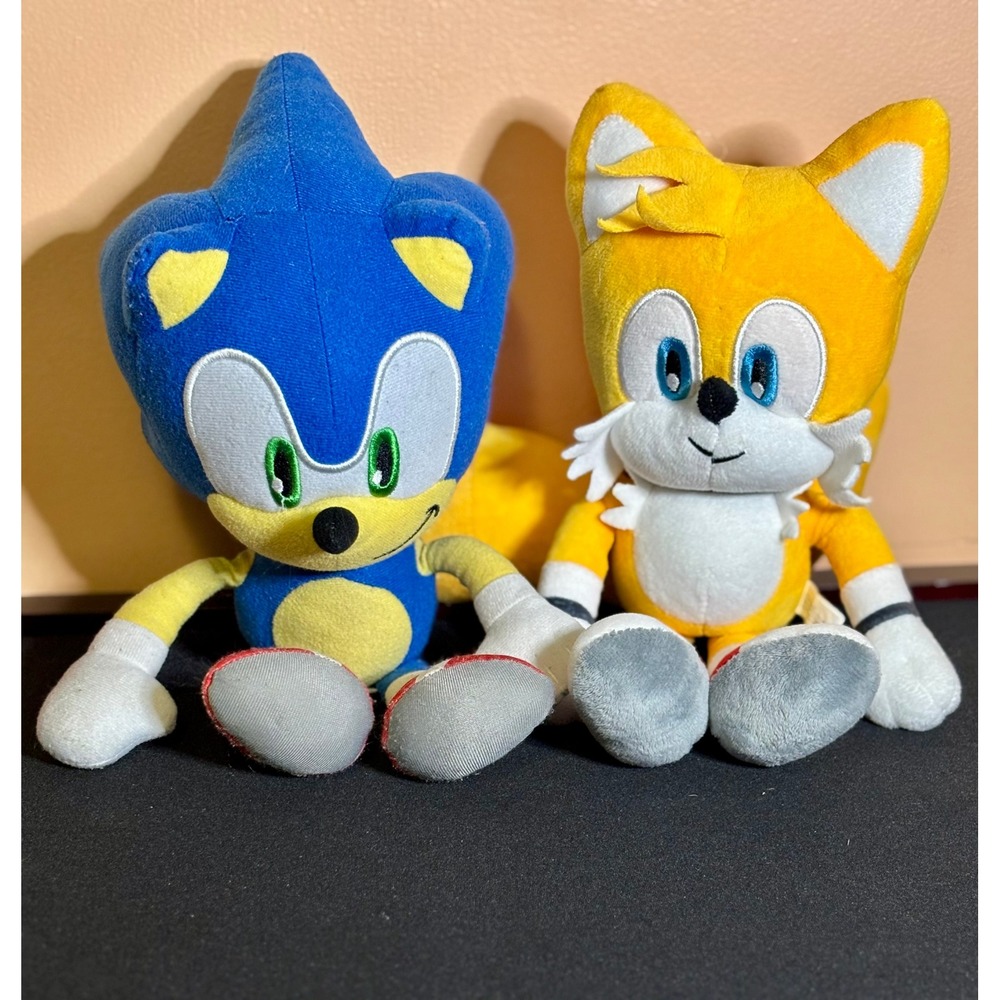 Sonic the Hedgehog and Tails Plush Stuffed Toy Set Sega 8-9 Inch Blue Yellow